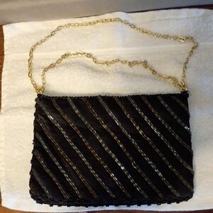 Elegant Vintage Beaded & Gold Chain Bag By Fine Arts Bag New York